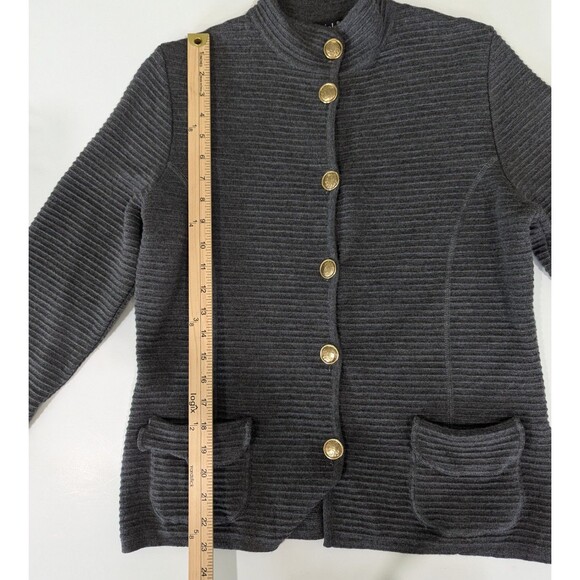 Daniela Wool Blend Cardigan Italy Grey Gold Buttons Old Money Size Medium - Picture 6 of 12